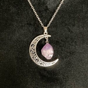 AMETHYST Crystal Point Crescent Moon Necklace